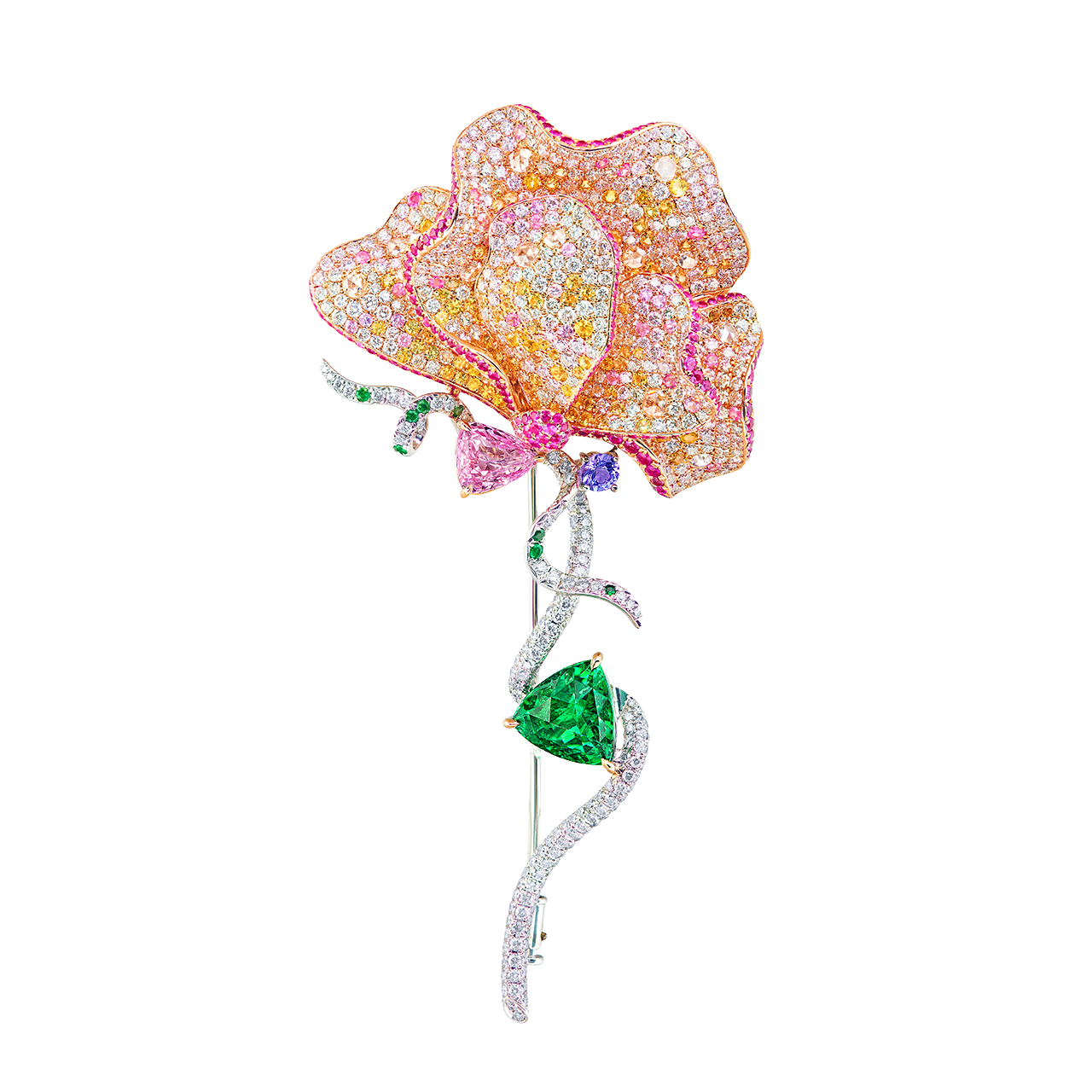 5.09CT沙弗萊 蝴蝶花造型鑽石胸針
Tsavorite, Multi - Colored Gemstone and Diamond Brooch