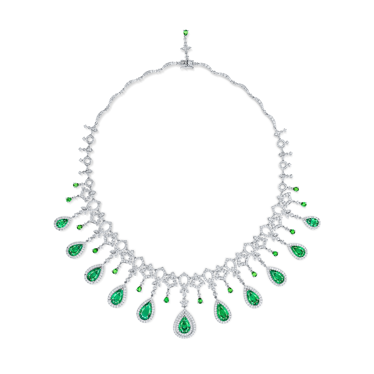 哥倫比亞天然無浸油艷彩祖母綠鑽石套鍊
Colombian Vivid Green Emerald and 
Diamond Necklace