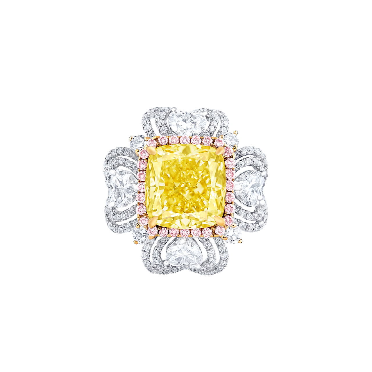 GIA 5.56 克拉 濃彩黃彩鑽鑽戒
FANCY INTENSE YELLOW DIAMOND 
AND DIAMOND RING