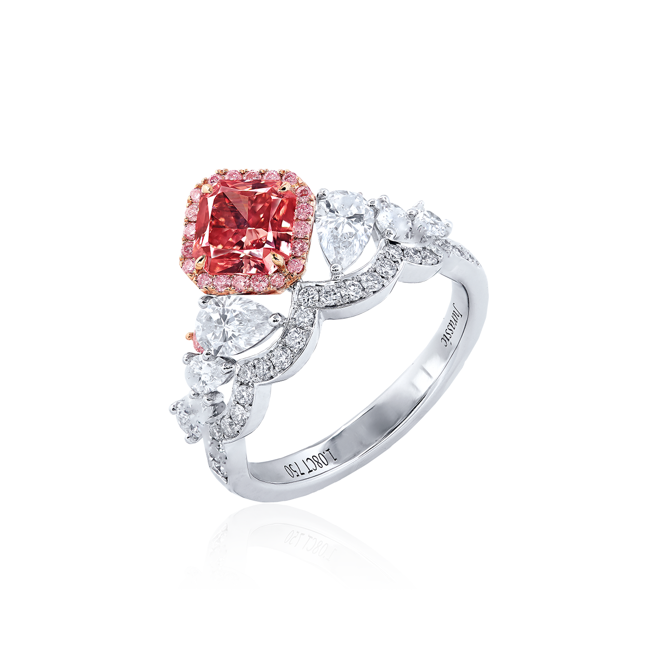 GIA 1.08克拉 深彩粉彩鑽鑽石戒
FANCY DEEP PINK COLOURED DIAMOND 
AND DIAMOND RING