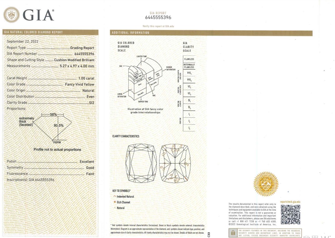GIA 2.00克拉 艷彩黃鑽耳環 GIA Fancy Vivid Yellow Diamond Ring