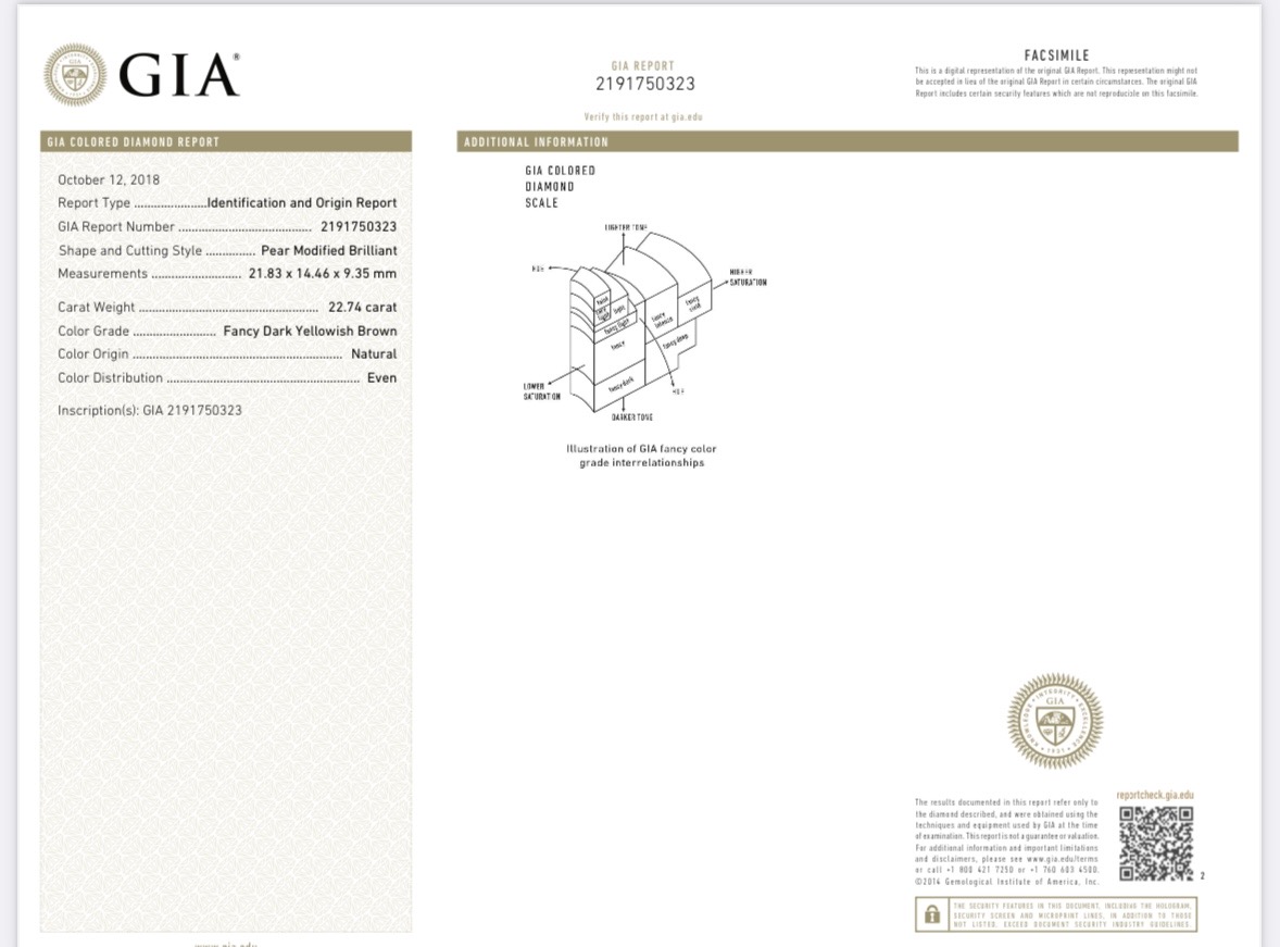 GIA 22.74 克拉 棕鑽鑽戒