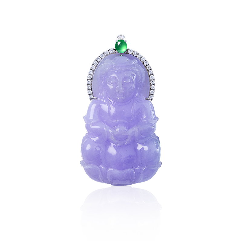 天然A貨紫羅蘭觀音鑽石掛墜 25.97公克
Lavender Jadeite 'Guan Yin' And
Diamond Pendant