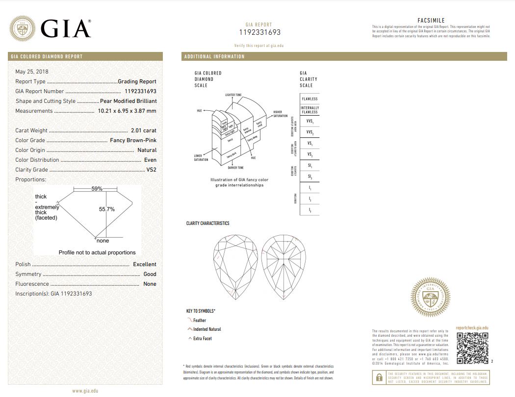 GIA 2.01克拉 棕粉彩鑽鑽石套鍊
FANCY BROWN-PINK DIAMOND 
AND DIAMOND NECKLACE