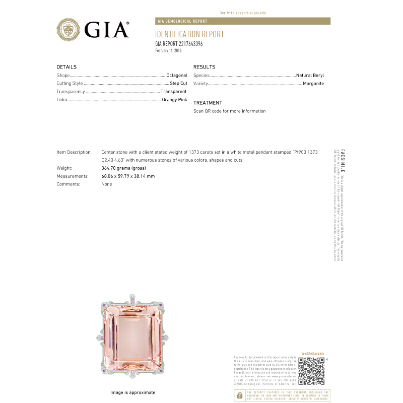 GIA 摩根石墜 1373 克拉
