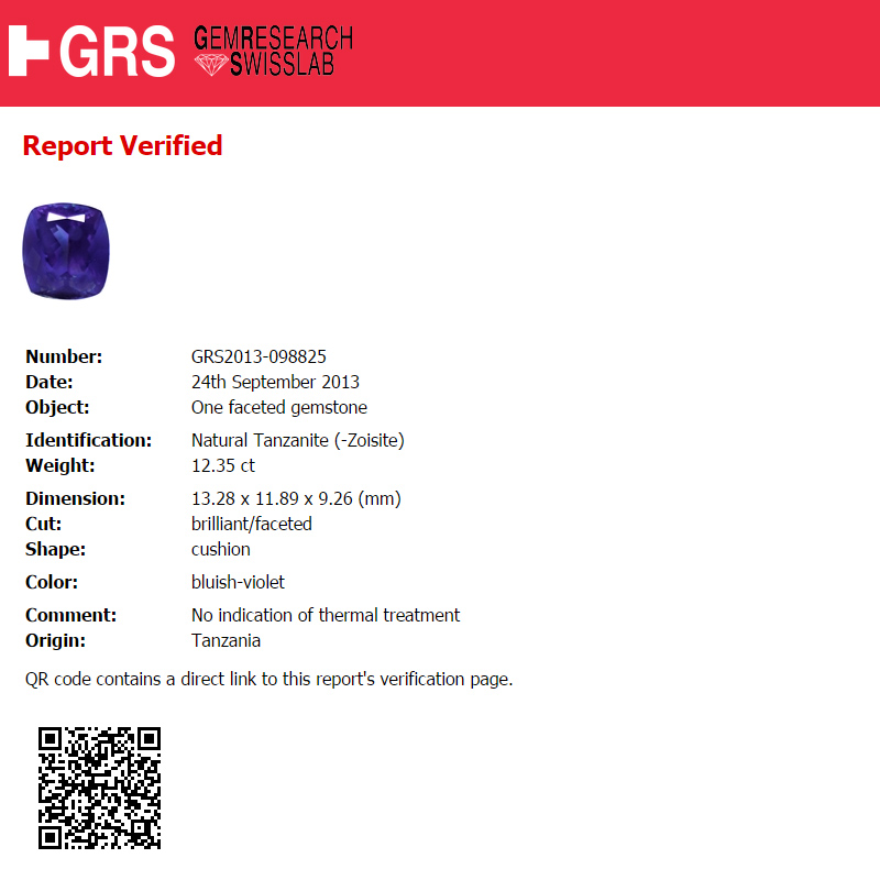 GRS 無燒丹泉石鑽戒 12.35 克拉