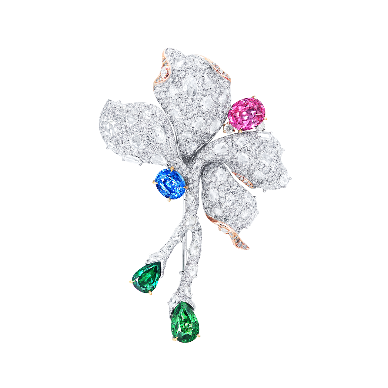 混色彩寶 花造型別針
Multi - Colored Gemstone and 
Diamond Brooch