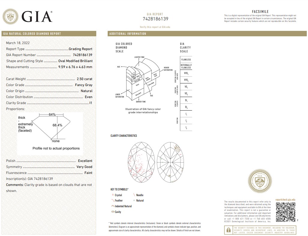 GIA 2.50克拉 灰鑽鑽戒
Fancy Gray Colored Diamond
and Diamond Ring