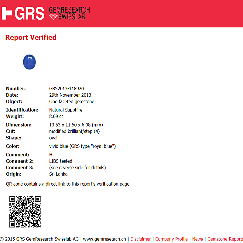 GRS 斯里蘭卡皇家藍藍寶鑽墜 8.09 克拉