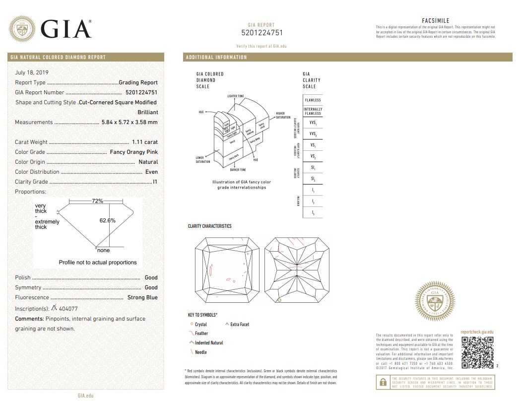阿蓋爾 1.11克拉 橘粉鑽鑽戒
Pink Diamond from Argyle Mine 
and Diamond Ring
