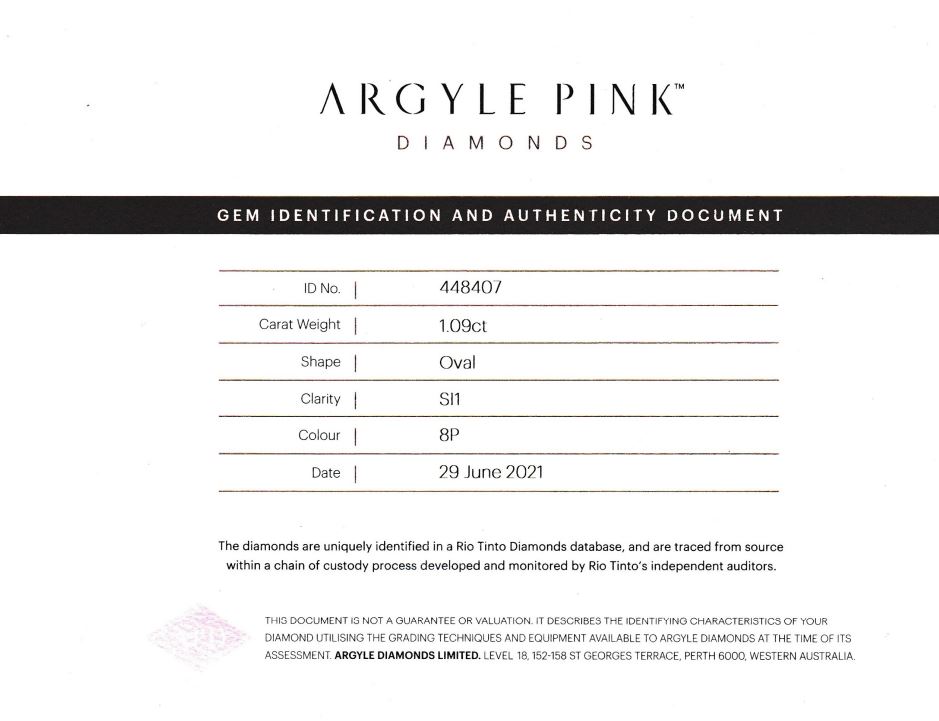 1.09克拉 阿蓋爾淡彩紫粉彩鑽鑽石戒
FANCY LIGHT PURPLISH PINK 
COLOURED DIAMOND FROM ARGYLE MINE 
AND DIAMOND RIN