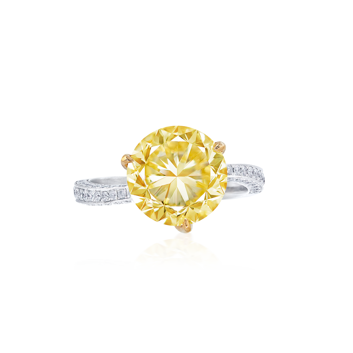 「阿波羅之冠」GIA 4.15克拉 濃彩黃彩鑽鑽戒
FANCY INTENSE YELLOW DIAMOND 
AND DIAMOND RING