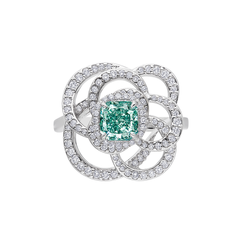 GIA 1.01 克拉 濃彩藍綠鑽鑽戒
Fancy Intense Blue - Green
Colored Diamond and
Diamond Ring