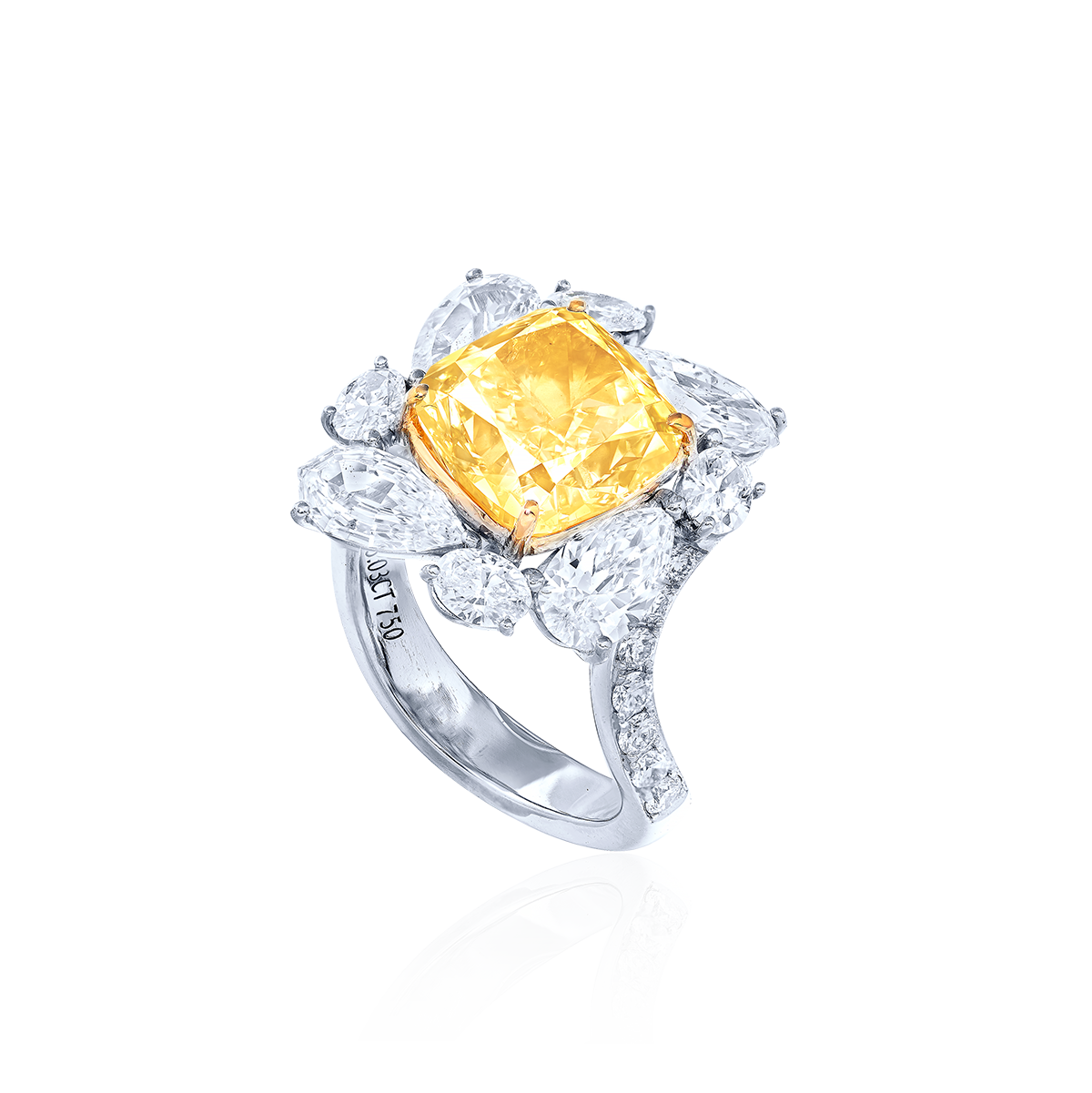 GIA 5.03克拉 黃彩鑽鑽戒
FANCY YELLOW DIAMOND 
AND DIAMOND RING