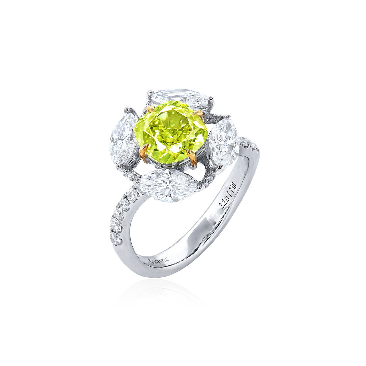 GIA 2.22克拉 濃彩黃綠彩鑽鑽石戒
FANCY INTENSE YELLOW-GREEN 
COLOURED DIAMOND AND DIAMOND RING