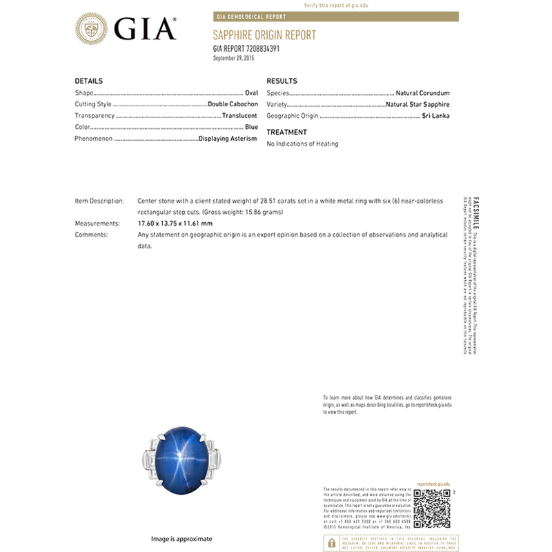 GIA 斯里蘭卡無燒藍寶星石戒 28.51 克拉