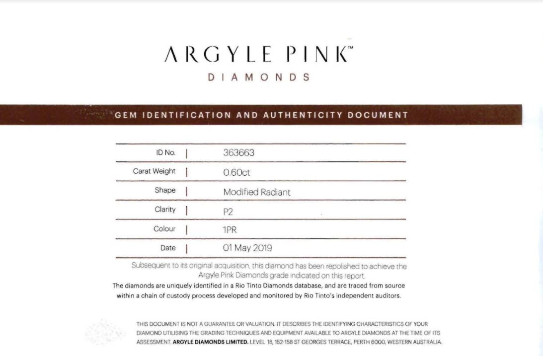 0.60克拉 阿蓋爾深彩粉鑽裸石
Unmounted Pink Diamond from Argyle Mine