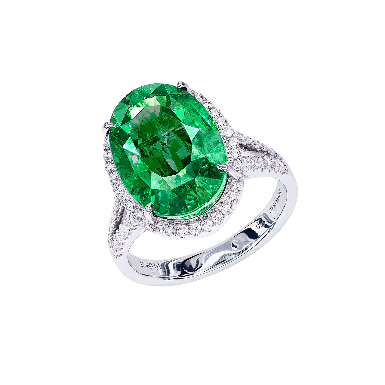 10.09克拉 天然無燒艷彩沙弗萊鑽戒
VIVID GREEN TSAVORITE GARNET 
AND DIAMOND RING