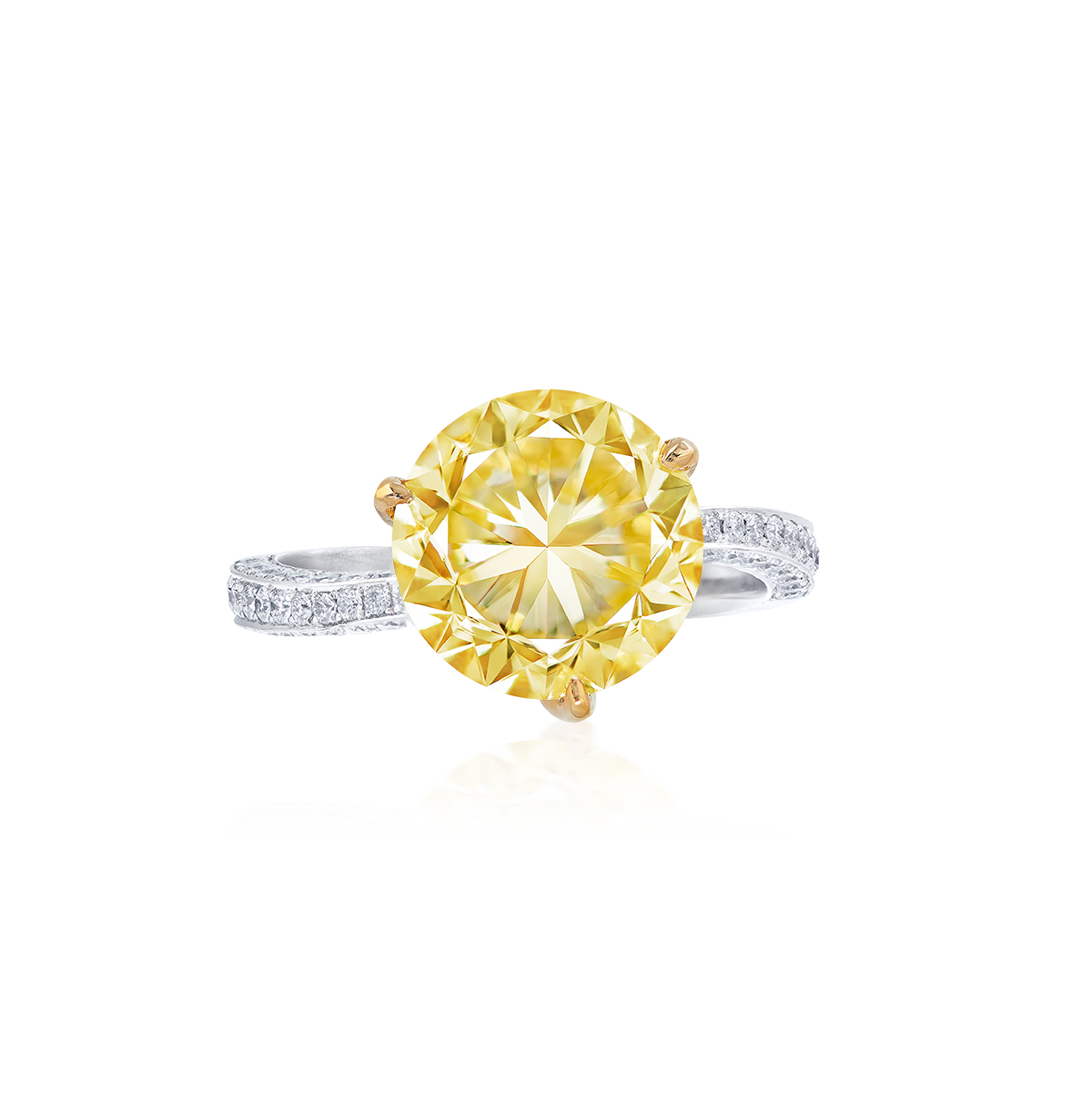 阿波羅之冠 濃彩黃鑽鑽戒 4.15 克拉
Fancy Intense Yellow Colored 
Diamond and Diamond Ring