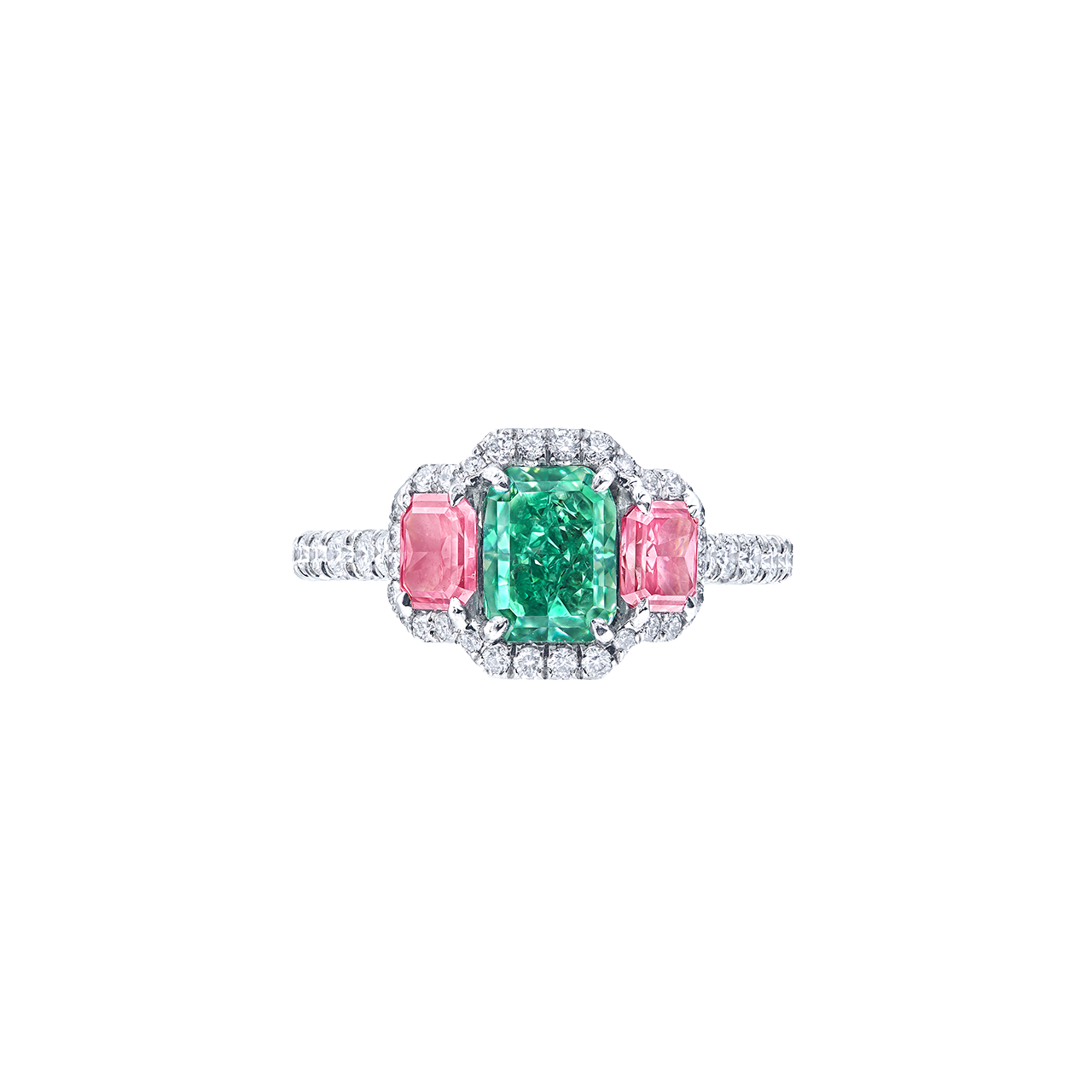 GIA 1.35克拉 艷彩綠彩鑽鑽戒
AN EXCEPTIONAL AND VERY RARE 
FANCY VIVID GREEN COLOURED 
DIAMOND AND DIAMOND 