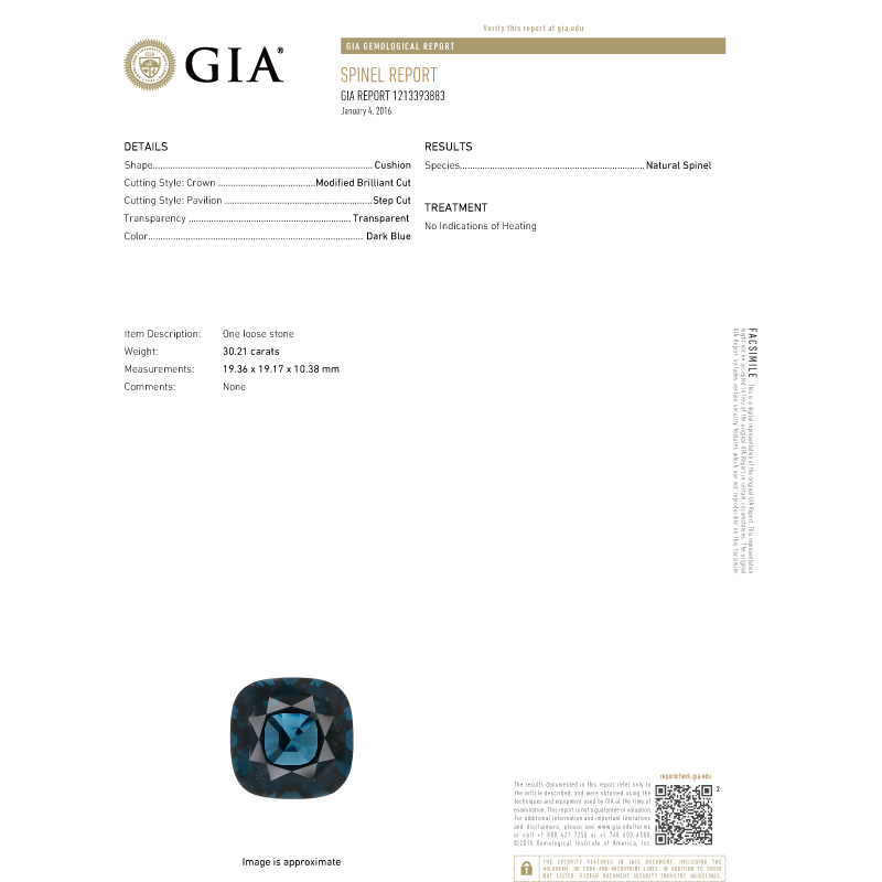 GIA 無燒藍尖晶石 30.21 克拉