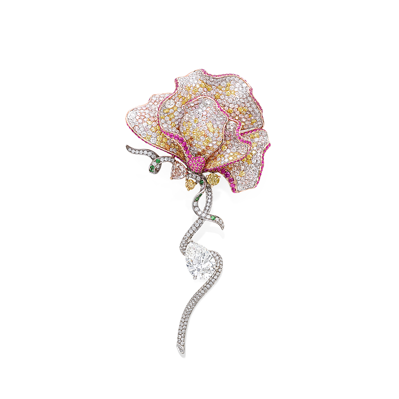 蝴蝶花彩鑽別針 3.10 克拉 GIA 白鑽