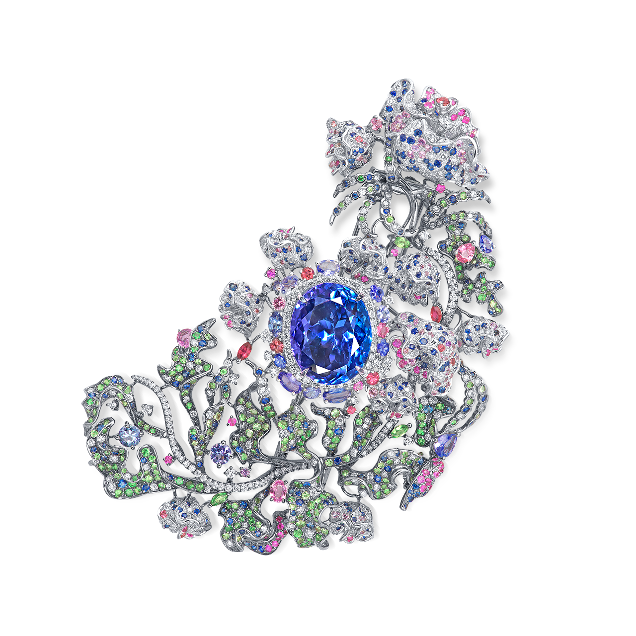 17.30克拉 天然丹泉石彩剛鑽石胸針
TANZANITE、MULTI-COLOURED
GEMSTONE AND DIAMOND BROOCH