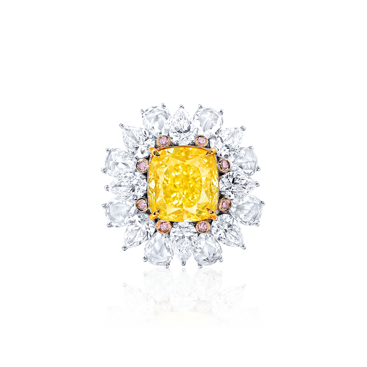 GIA 5.02克拉 艷彩黃彩鑽鑽戒
FANCY VIVID YELLOW DIAMOND 
AND DIAMOND RING